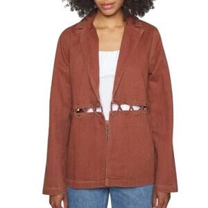 Free People Territory Denim Jacket Lace-Up Women's 10 Brown Western Milk It NEW